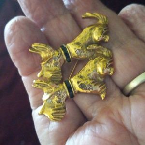 Vintage Scottie Brooch Goldtone Rhinestone